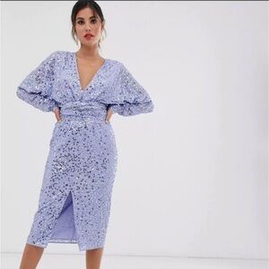 NWT ASOS Midi Dress With Batwing Sleeve And Matching Bow Tie